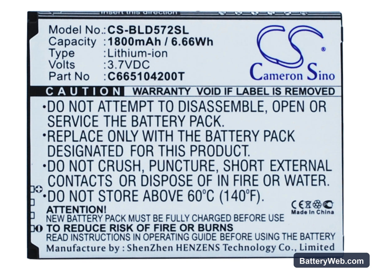 BLU Studio 5.0S Replacement Battery, 3.7V, 1800mAh, Li-ion 1