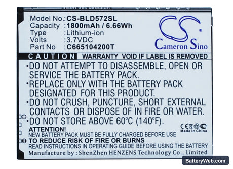 BLU Studio 5.0S Replacement Battery, 3.7V, 1800mAh, Li-ion 1