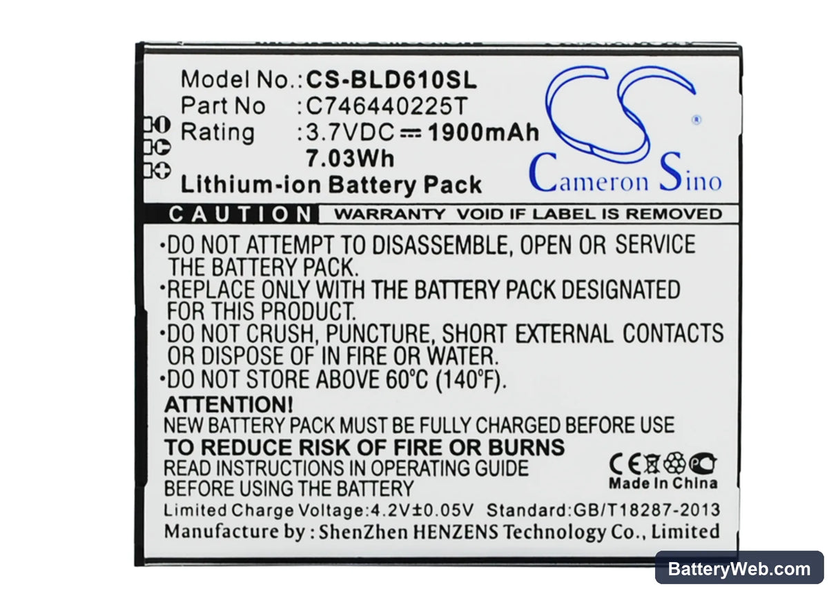 BLU Studio 5.5 Replacement Battery, 3.7V, 1900mAh, Li-ion 1