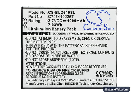 BLU Studio 5.5 Replacement Battery, 3.7V, 1900mAh, Li-ion 1