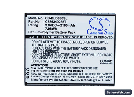 BLU Studio 5.5S Replacement Battery, 3.8V, 2100mAh, Li-Polymer 1
