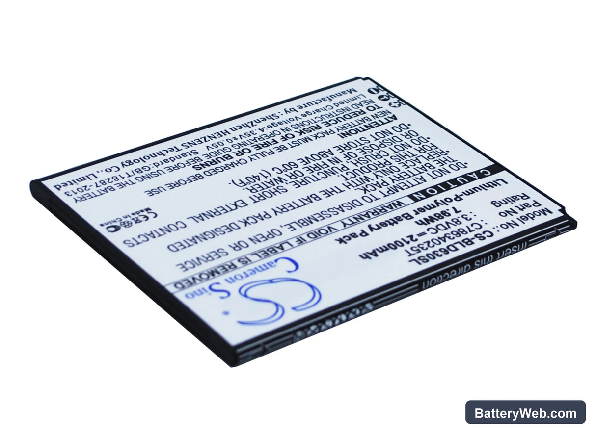 BLU Studio 5.5S Replacement Battery, 3.8V, 2100mAh, Li-Polymer 3