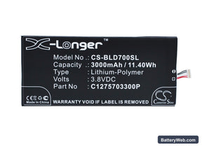 BLU Studio 7.0 HD Replacement Battery, 3.8V, 3000mAh, Li-Polymer 1