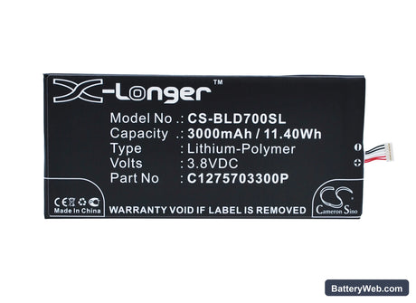 BLU Studio 7.0 HD Replacement Battery, 3.8V, 3000mAh, Li-Polymer 1