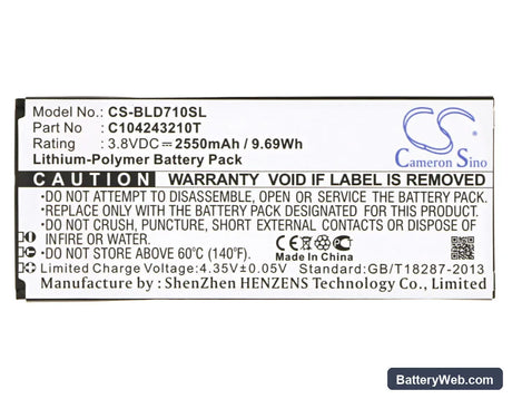 BLU Studio 5.5 K Replacement Battery, 3.8V, 2550mAh, Li-Polymer 5