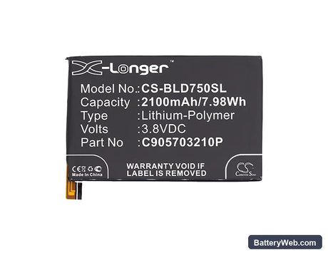 BLU Studio X Replacement Battery, 3.8V, 2100mAh, Li-Polymer 5