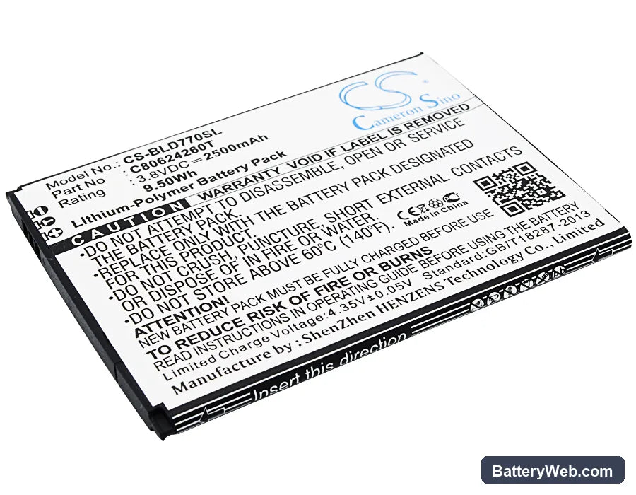 BLU Studio X Plus Replacement Battery, 3.8V, 2500mAh, Li-Polymer 1