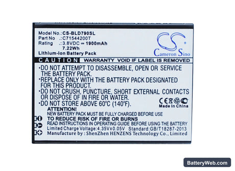 BLU Studio G Replacement Battery, 3.8V, 1900mAh, Li-ion 5