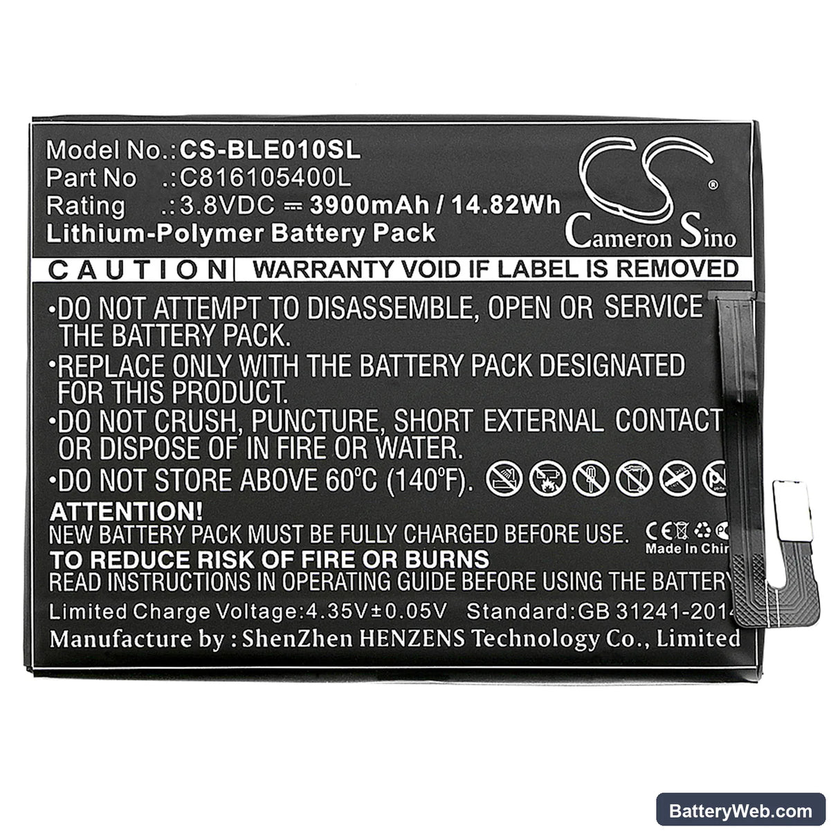 BLU Energy X Replacement Battery, 3.8V, 3900mAh, Li-Polymer 3