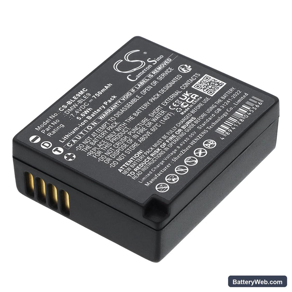 Panasonic Lumix DMC-GF3 Replacement Battery, 7.4V, 750mAh, Li-ion 1