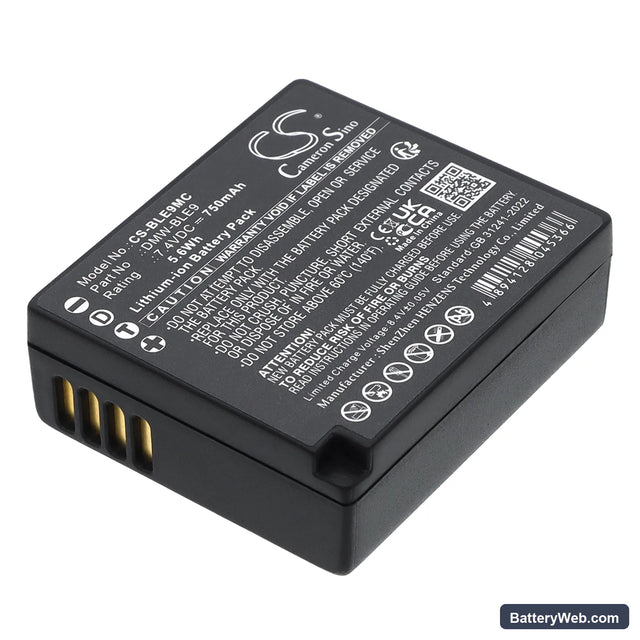 Panasonic Lumix DMC-GF3 Replacement Battery, 7.4V, 750mAh, Li-ion 1