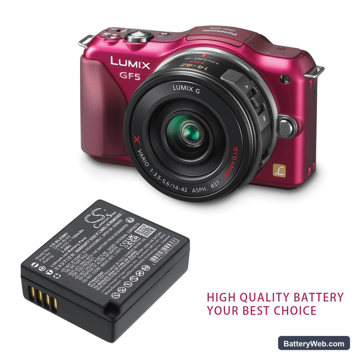 Panasonic Lumix DMC-GF3 Replacement Battery, 7.4V, 750mAh, Li-ion 6