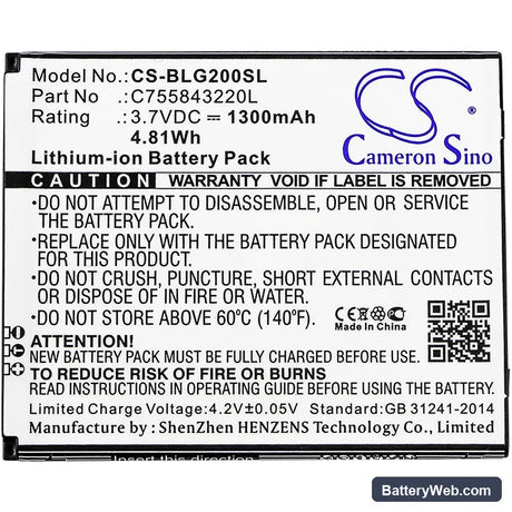 BLU Studio G2 Plus Replacement Battery, 3.7V, 1300mAh, Li-ion 3