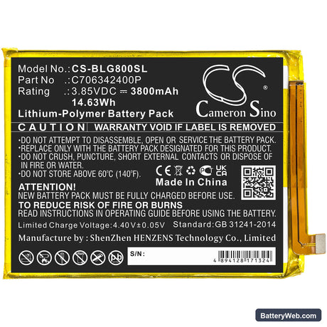 BLU G80 Replacement Battery, 3.85V, 3800mAh, Li-Polymer 3
