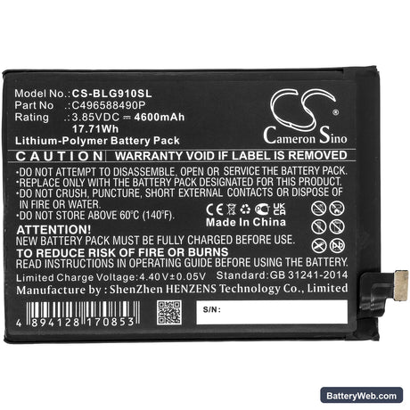 BLU G91 Pro Replacement Battery, 3.85V, 4600mAh, Li-Polymer 3