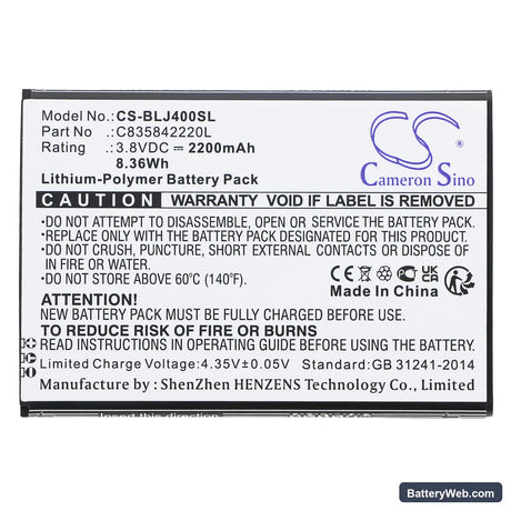 BLU J4 Replacement Battery, 3.8V, 2200mAh, Li-Polymer 3