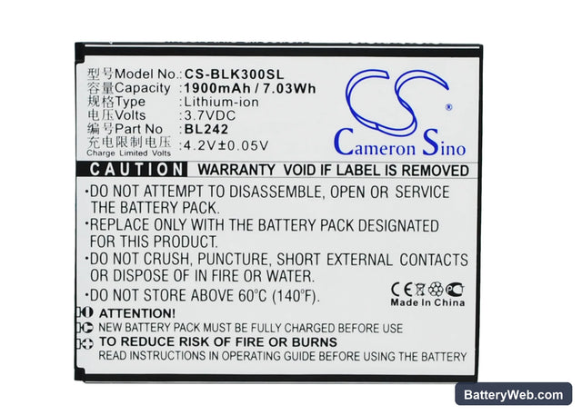 Lenovo K3 Replacement Battery, 3.7V, 1900mAh, Li-ion 1