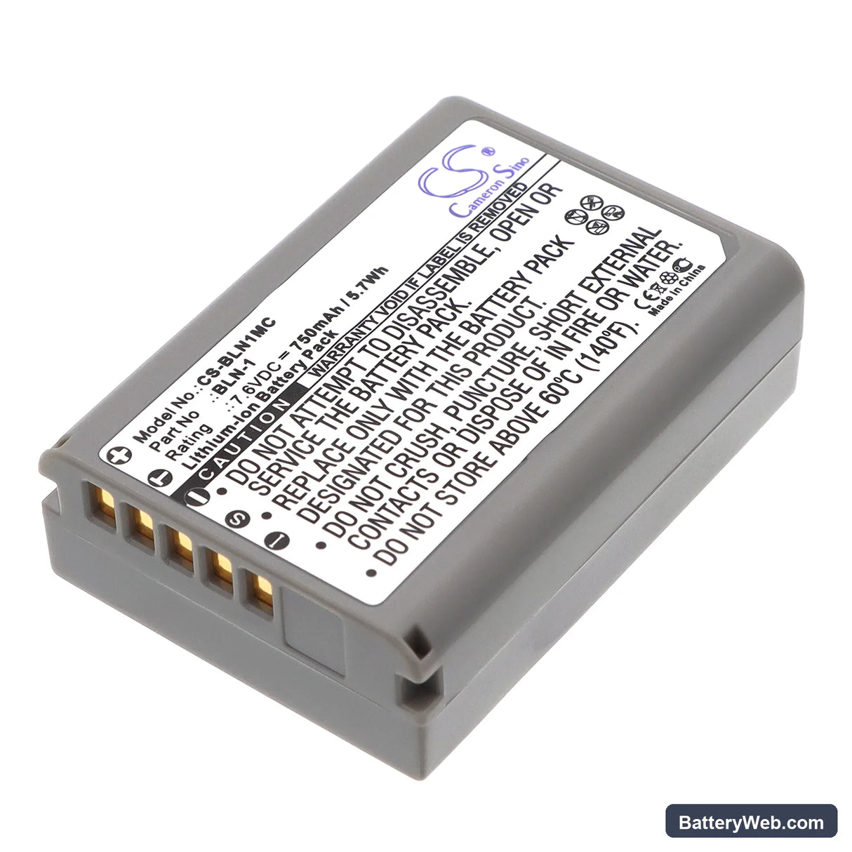 Olympus E-M5 Replacement Battery, 7.6V, 750mAh, Li-ion 1