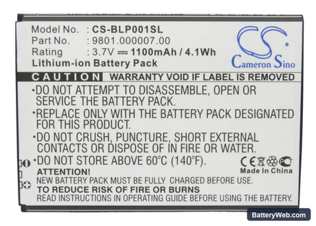 Blaupunkt America Replacement Battery, 3.7V, 1100mAh, Li-ion 5
