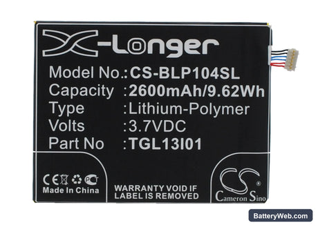 Wiko Darside Replacement Battery, 3.7V, 2600mAh, Li-Polymer 1