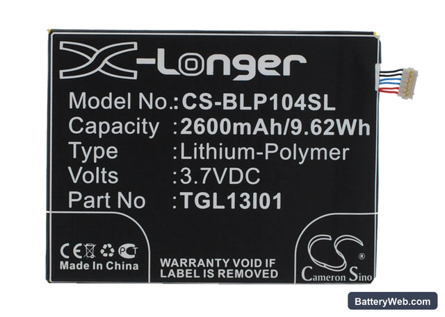 Wiko Darside Replacement Battery, 3.7V, 2600mAh, Li-Polymer 1
