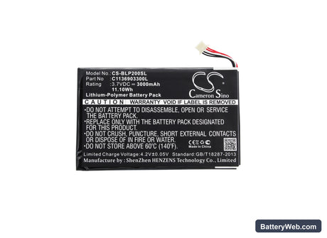 BLU TouchBook 7.0 3G Replacement Battery, 3.7V, 3000mAh, Li-Polymer 5