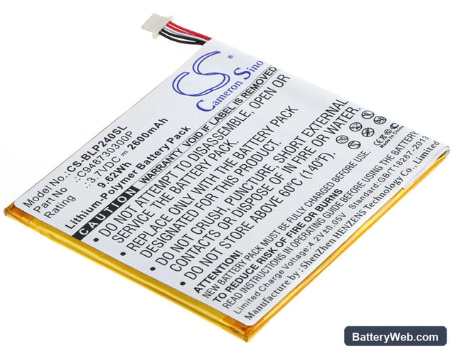 BLU TouchBook G7 Replacement Battery, 3.7V, 2600mAh, Li-Polymer 1