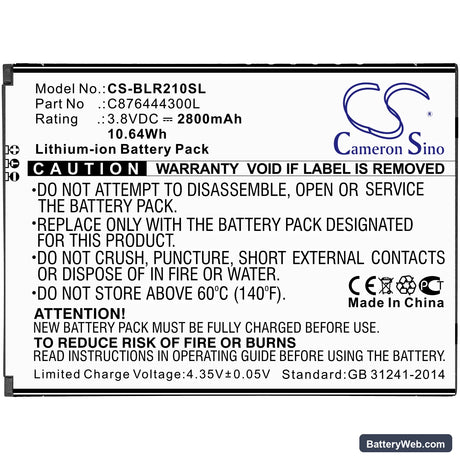 BLU R2 Plus Replacement Battery, 3.8V, 2800mAh, Li-ion 3