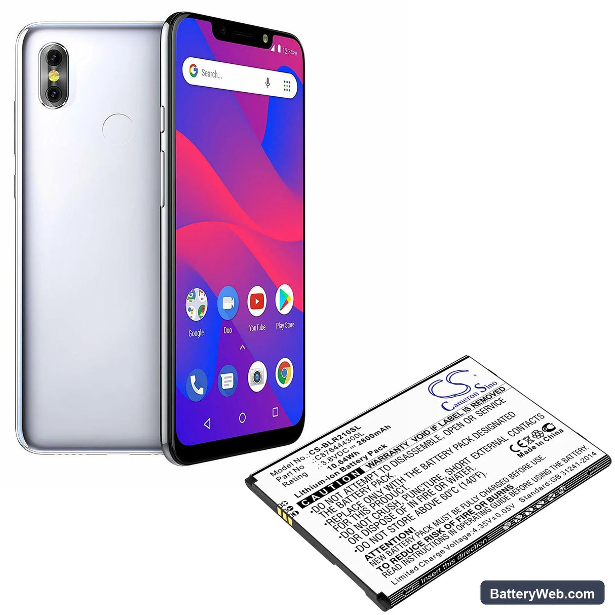 BLU R2 Plus Replacement Battery, 3.8V, 2800mAh, Li-ion 4