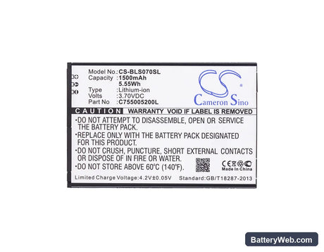 BLU Studio Selfie Replacement Battery, 3.7V, 1500mAh, Li-ion 5