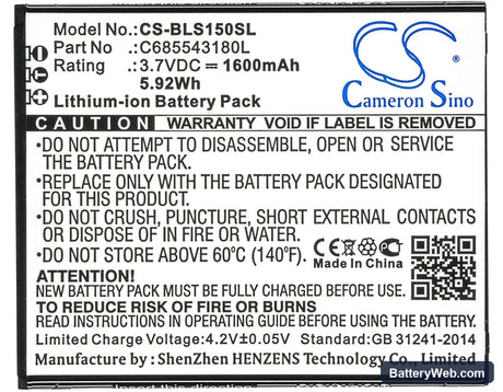 BLU Studio X Mini Replacement Battery, 3.7V, 1600mAh, Li-ion 5