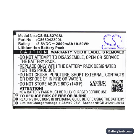 BLU Studio C 8.8 Replacement Battery, 3.8V, 2500mAh, Li-ion 3