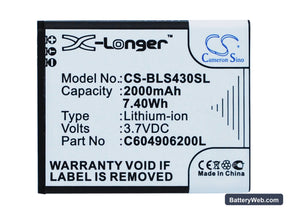 BLU Sport 4.5 Replacement Battery, 3.7V, 2000mAh, Li-ion 1
