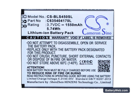 BLU Star 4.5 Replacement Battery, 3.7V, 1550mAh, Li-ion 5
