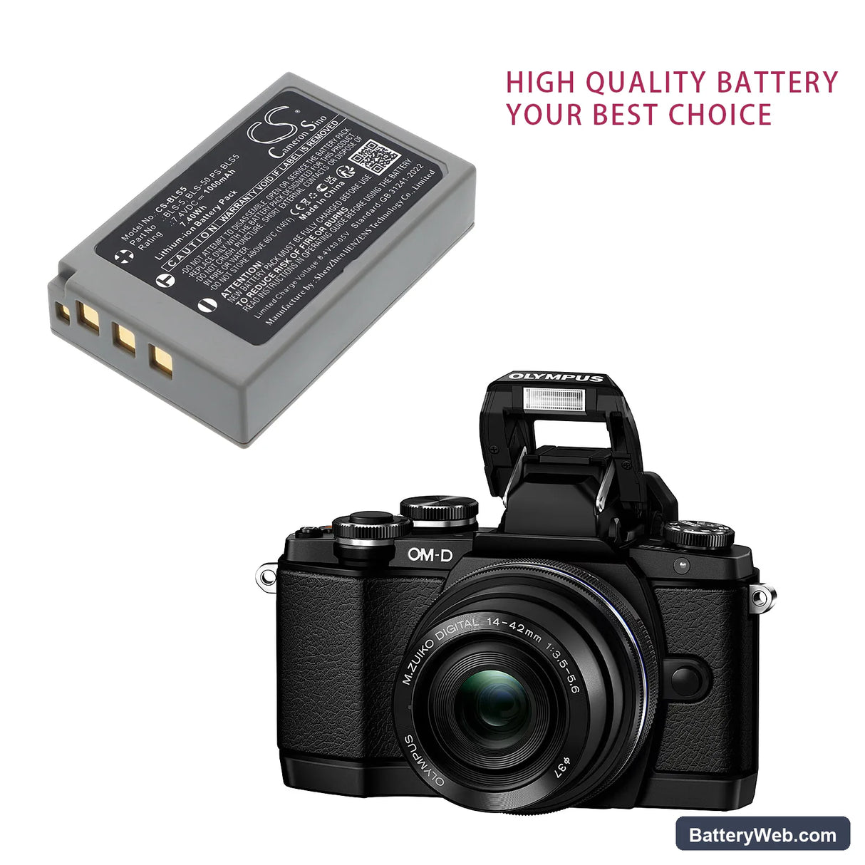 Olympus OM-D E-M10 Replacement Battery, 7.4V, 1000mAh, Li-ion 6