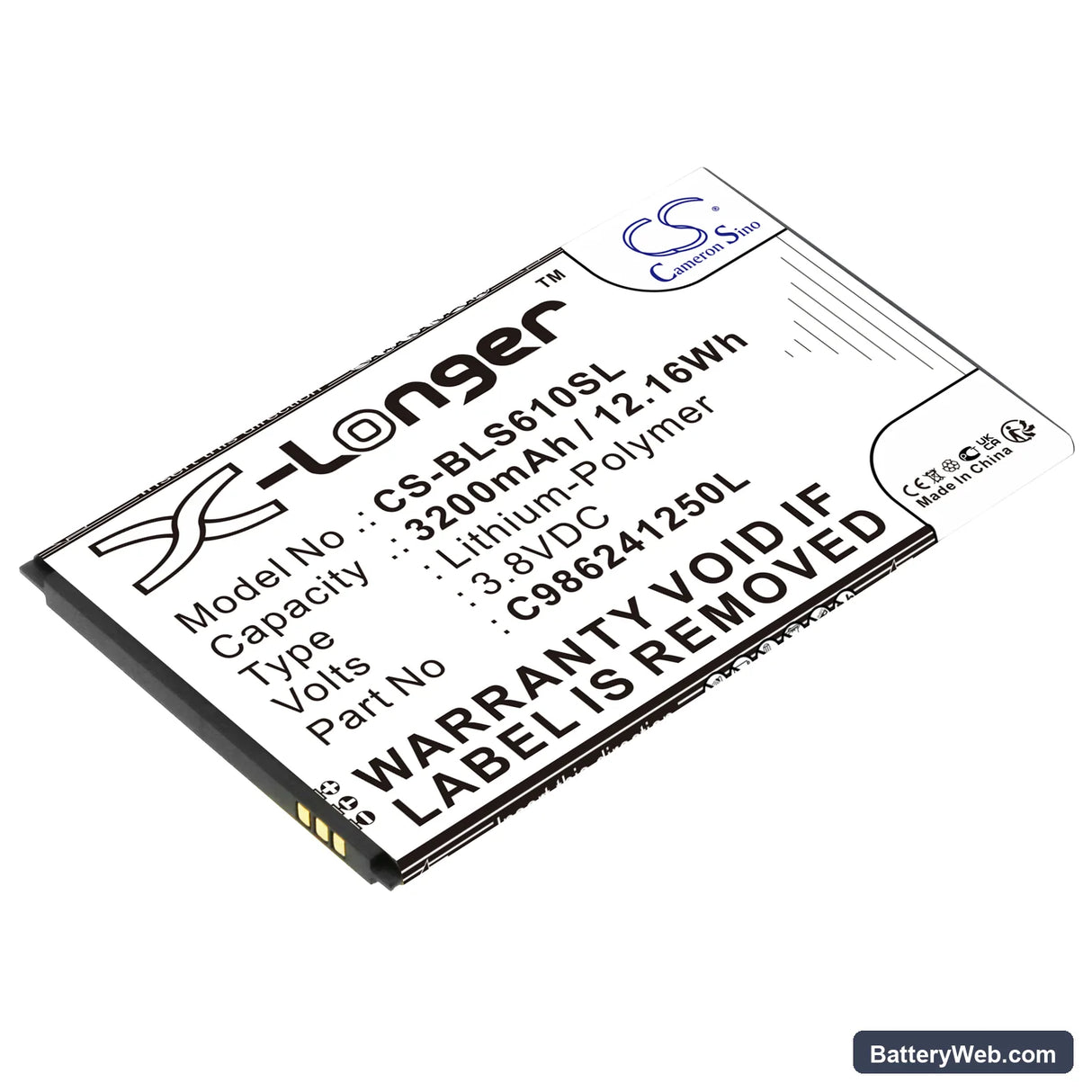 BLU Studio Mega Replacement Battery, 3.8V, 3200mAh, Li-Polymer 1