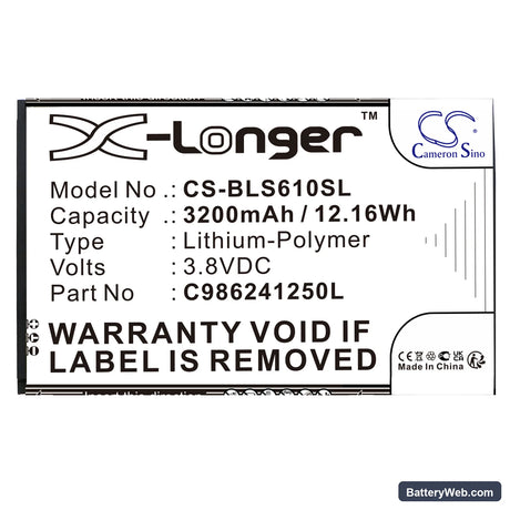 BLU Studio Mega Replacement Battery, 3.8V, 3200mAh, Li-Polymer 3