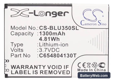 BLU DASH 3.5 Replacement Battery, 3.7V, 1300mAh, Li-ion 5