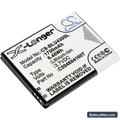 BLU VIVO 4.3 Replacement Battery, 3.7V, 1750mAh, Li-ion 1