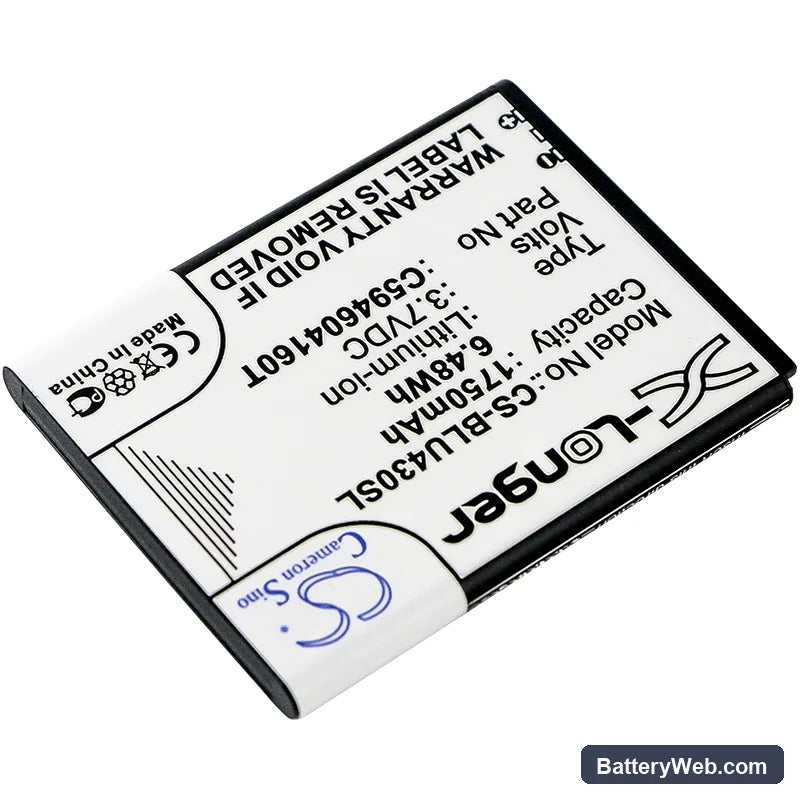 BLU VIVO 4.3 Replacement Battery, 3.7V, 1750mAh, Li-ion 2