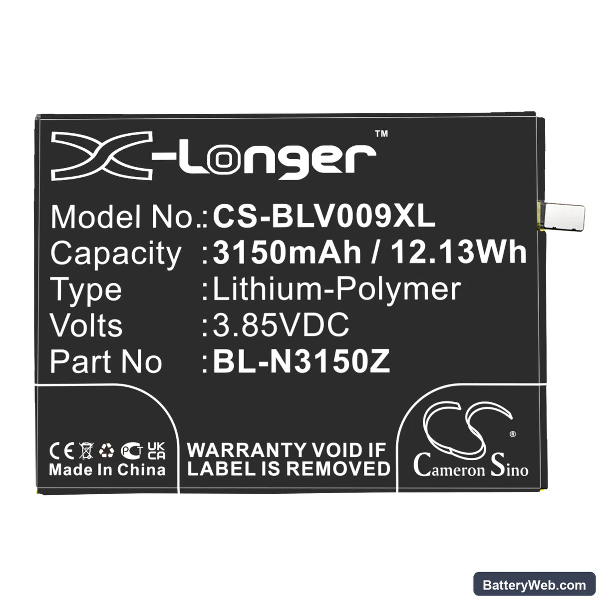BLU Vivo Replacement Battery, 3.85V, 3150mAh, Li-Polymer 3