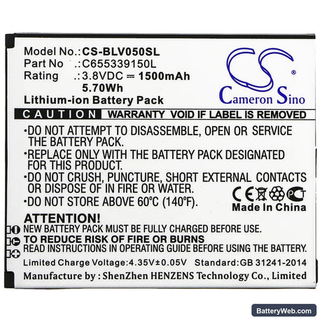 BLU Vivo 5 Mini Replacement Battery, 3.8V, 1500mAh, Li-ion 3