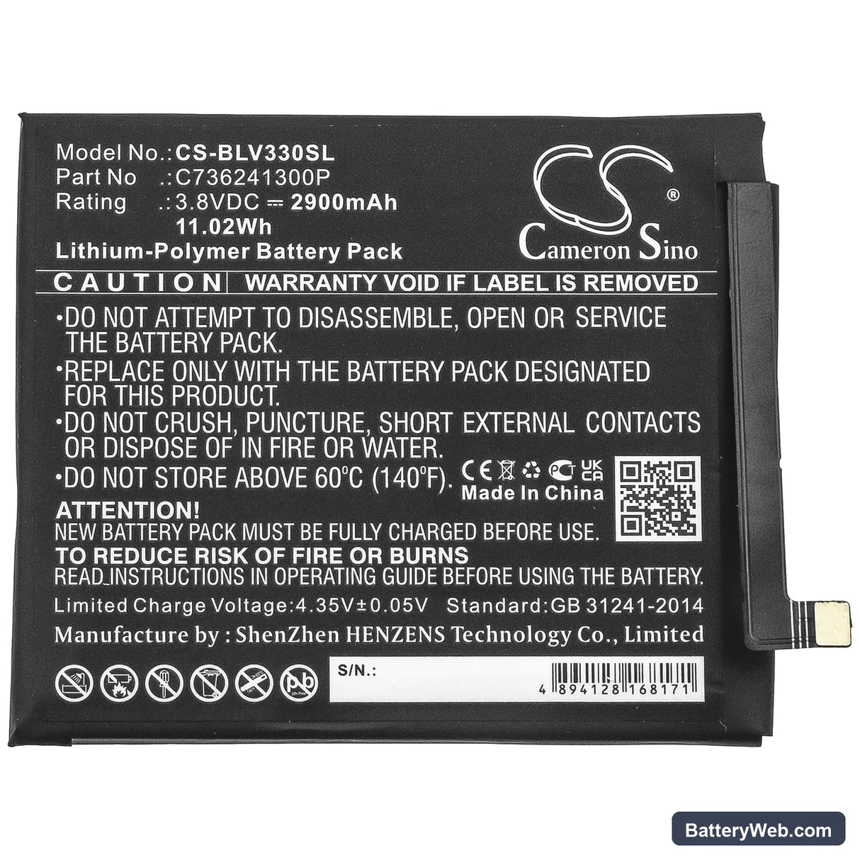 BLU Vivo XI Replacement Battery, 3.8V, 2900mAh, Li-Polymer 3
