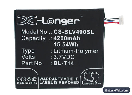 LG G Pad 8.0 Replacement Battery, 3.7V, 4200mAh, Li-Polymer 1
