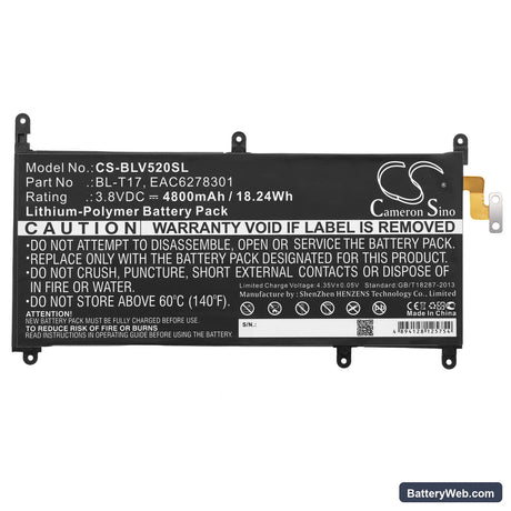 LG G Pad X 8.3 Replacement Battery, 3.8V, 4800mAh, Li-Polymer 3