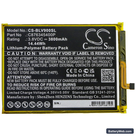 BLU V9 Replacement Battery, 3.8V, 3800mAh, Li-Polymer 3