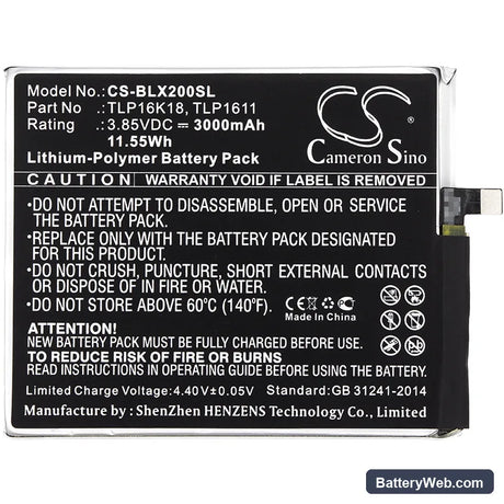 BLU Life One X2 Replacement Battery, 3.85V, 3000mAh, Li-Polymer 3