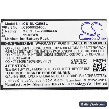 BLU Energy X2 Replacement Battery, 3.8V, 2900mAh, Li-ion 3
