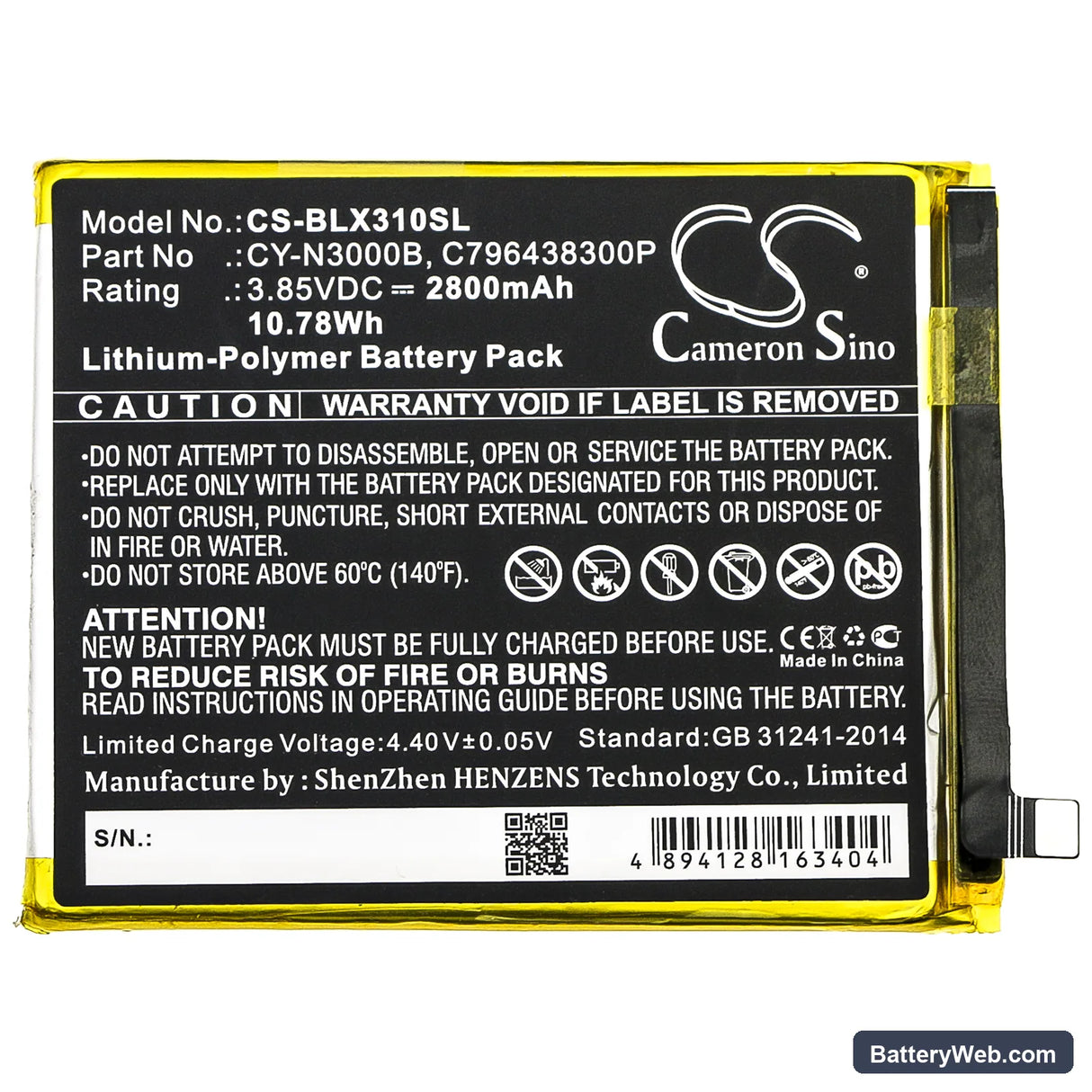 BLU Vivo XI+ Replacement Battery, 3.85V, 2800mAh, Li-Polymer 3