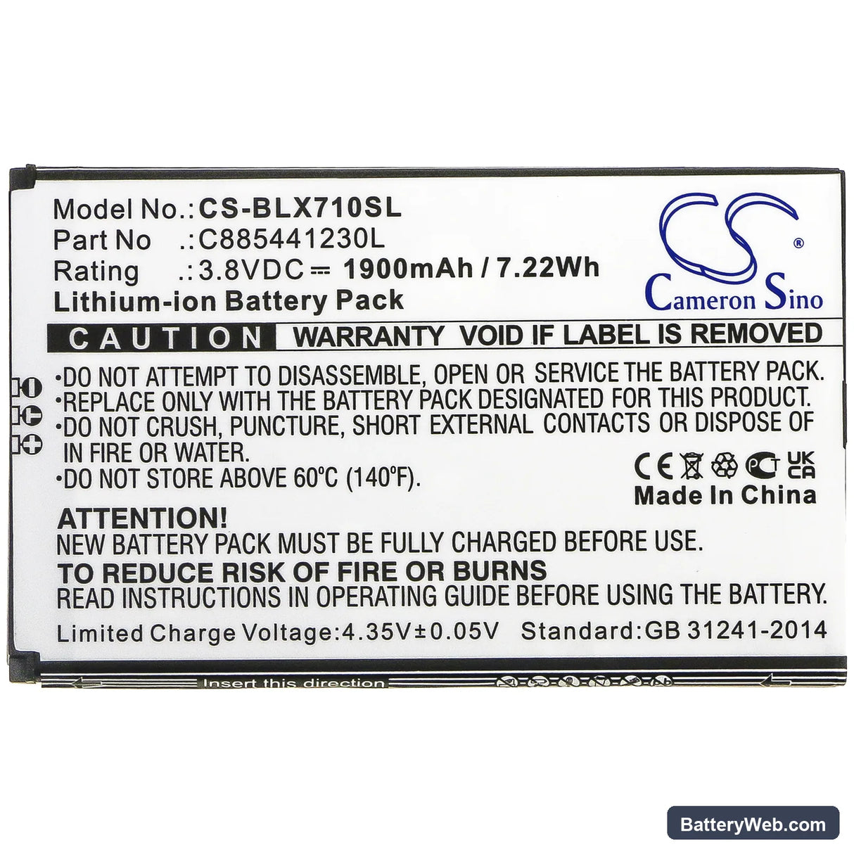 BLU Dash XL Replacement Battery, 3.8V, 1900mAh, Li-ion 3